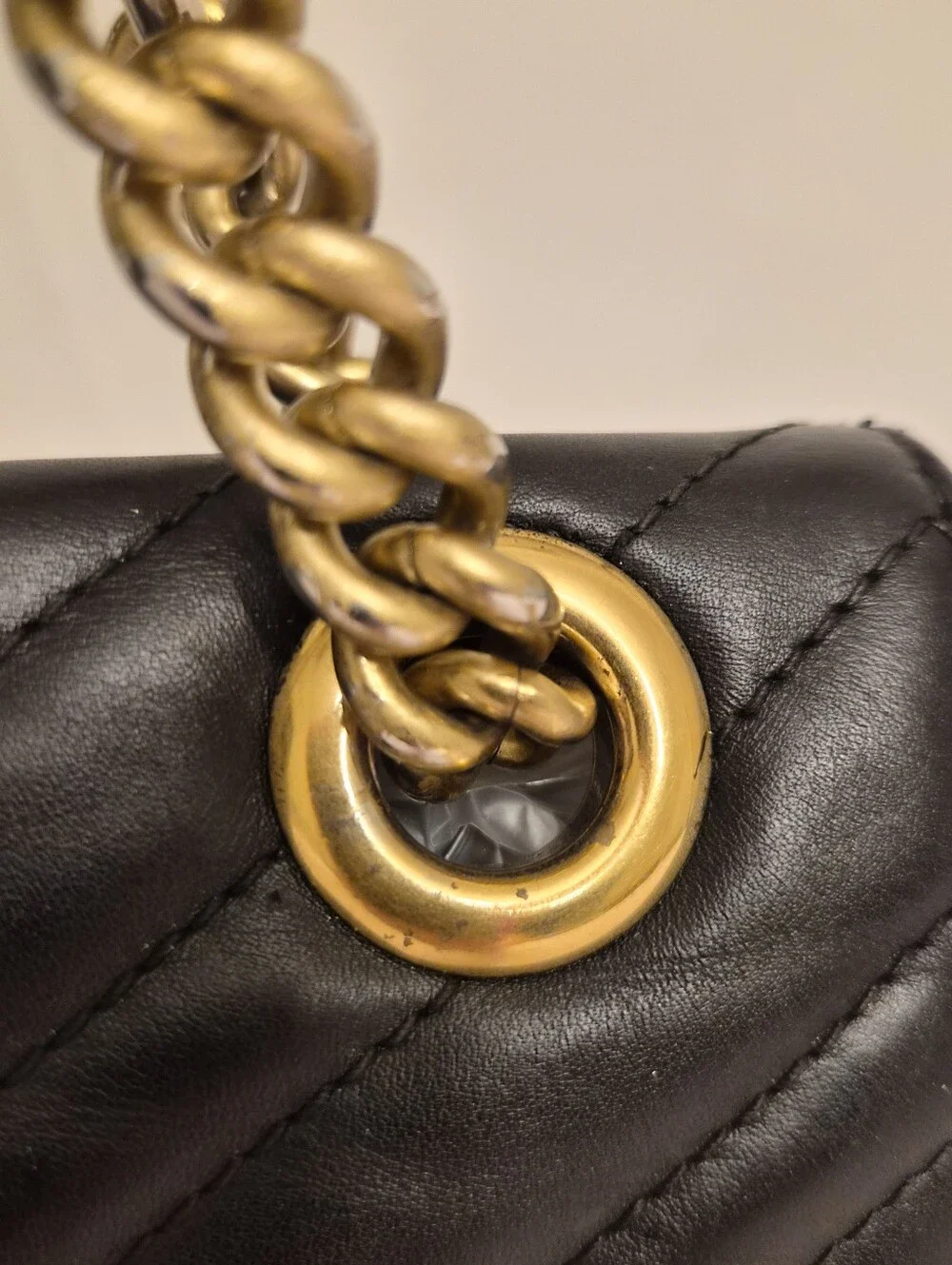 Gucci GG Marmont Medium Black Matelassé Leather Shoulder Bag Gold Hardware COA